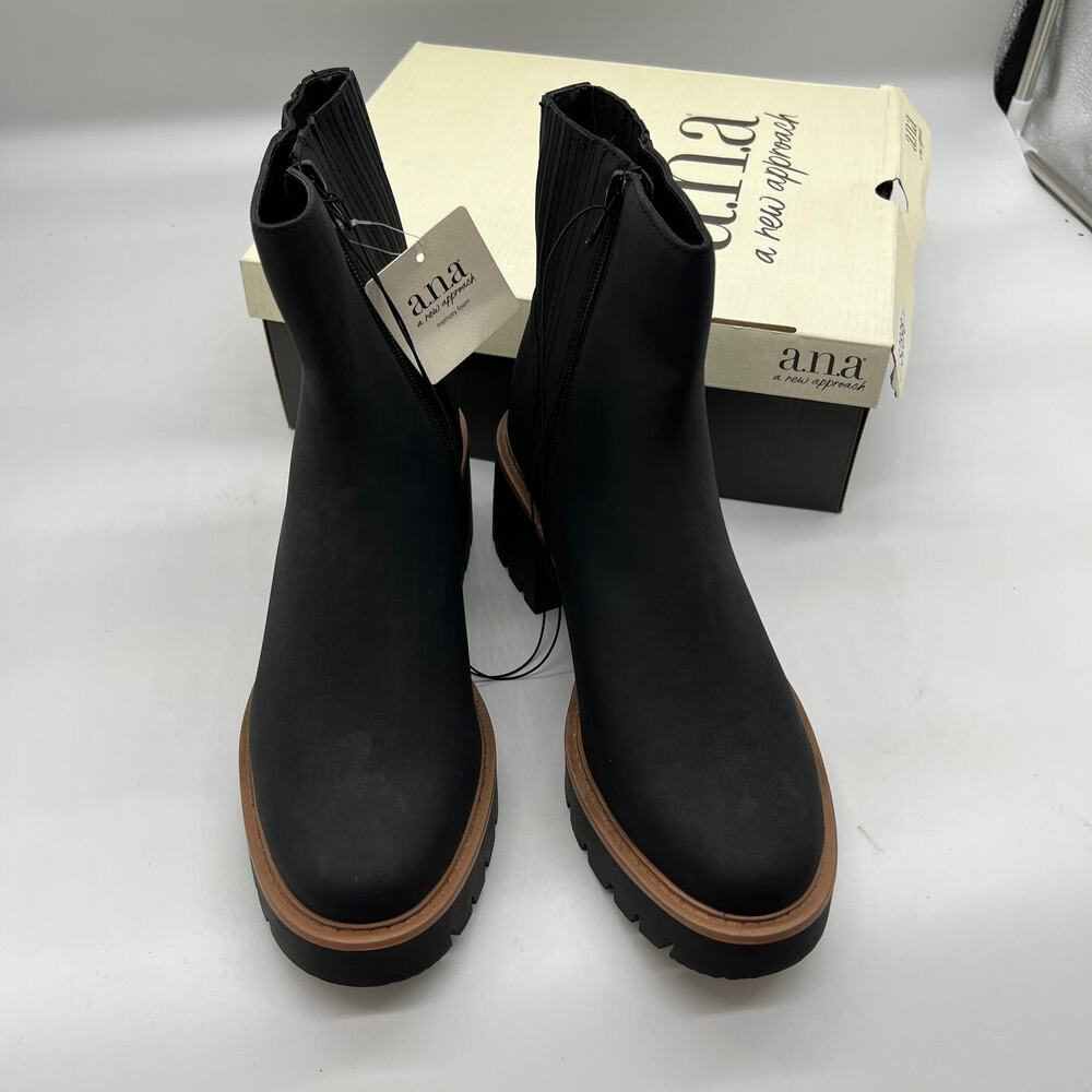 a.n.a. Women's 9.5M Black Ankle Boots Platform Lug Sole Chunky Heel